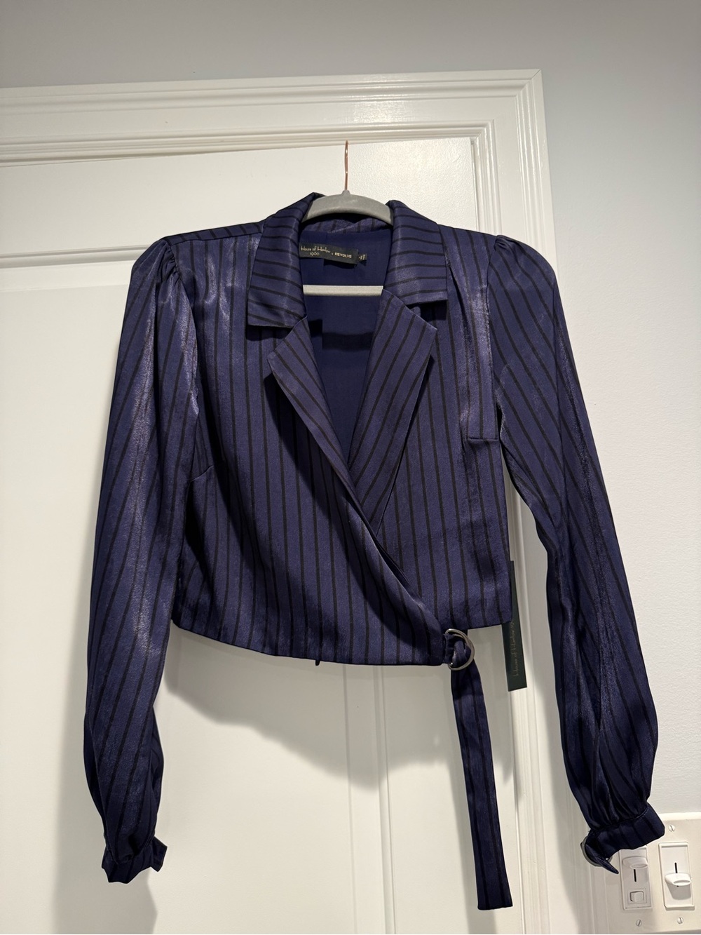 House of Harlow 1960 Navy Pinstripe Wrap Blazer